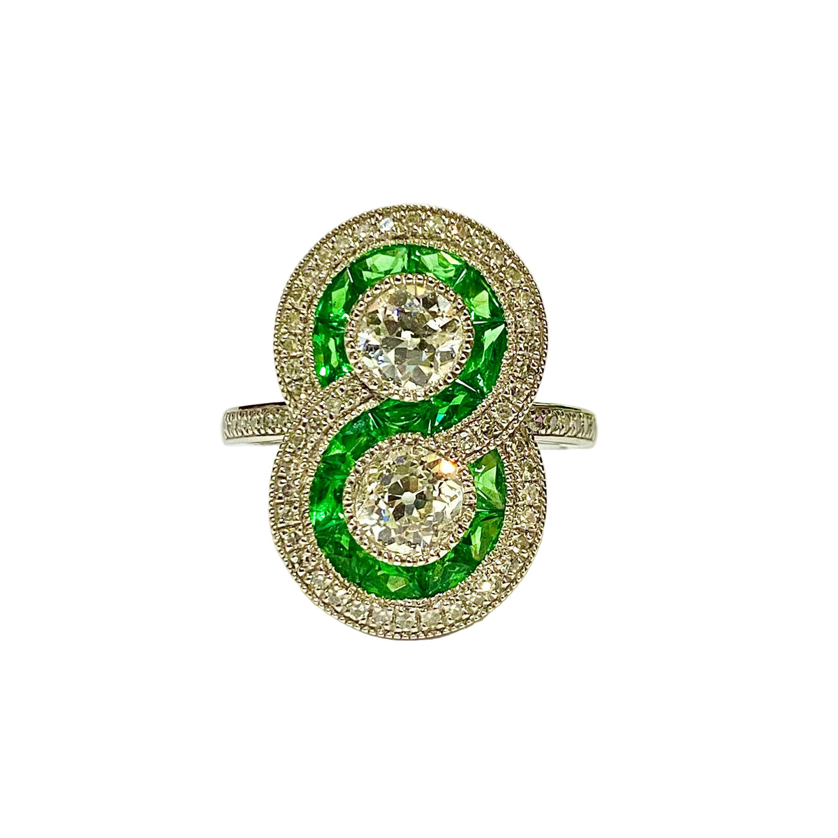 Platinum Set Diamond and Tsavorite Garnet Ring