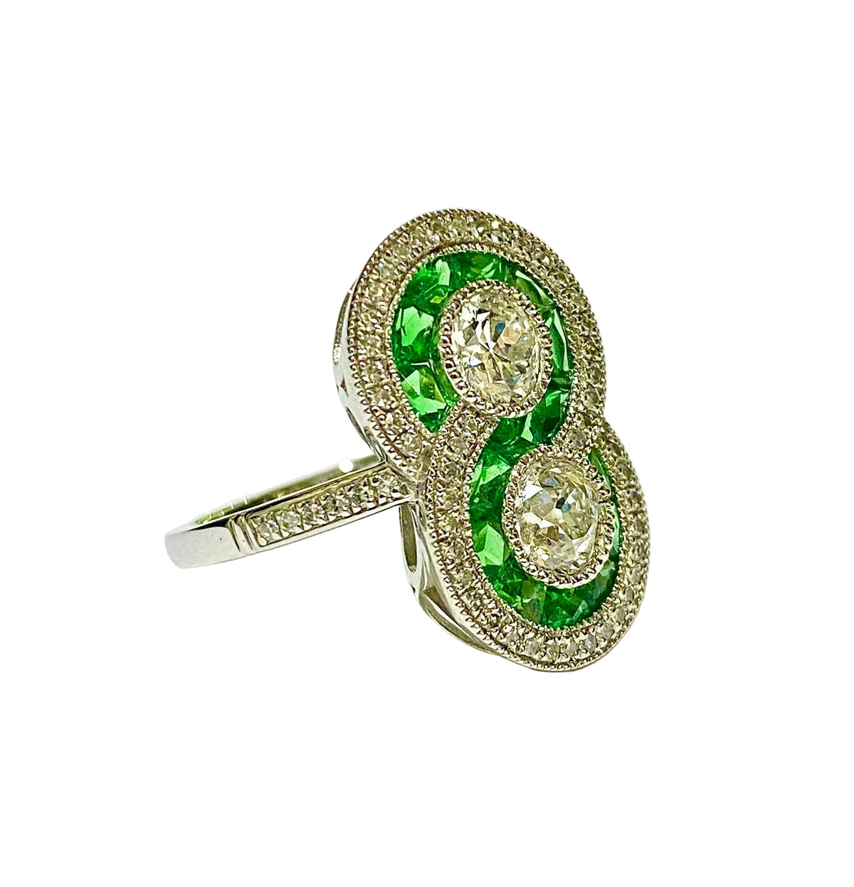 Platinum Set Diamond and Tsavorite Garnet Ring