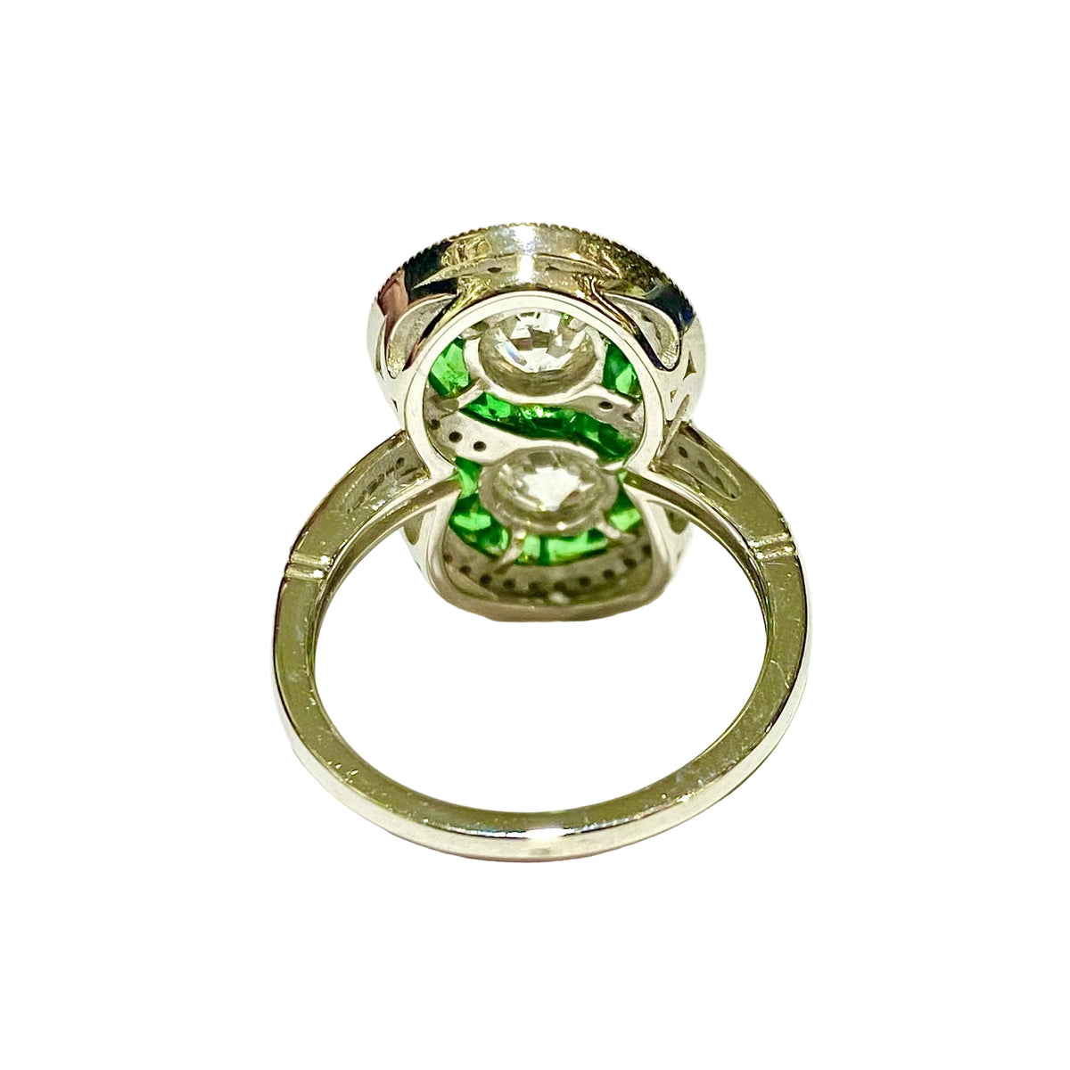 Platinum Set Diamond and Tsavorite Garnet Ring