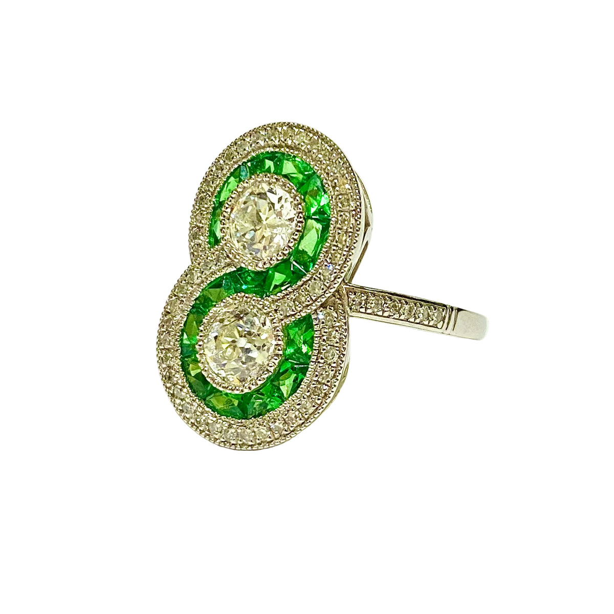 Platinum Set Diamond and Tsavorite Garnet Ring