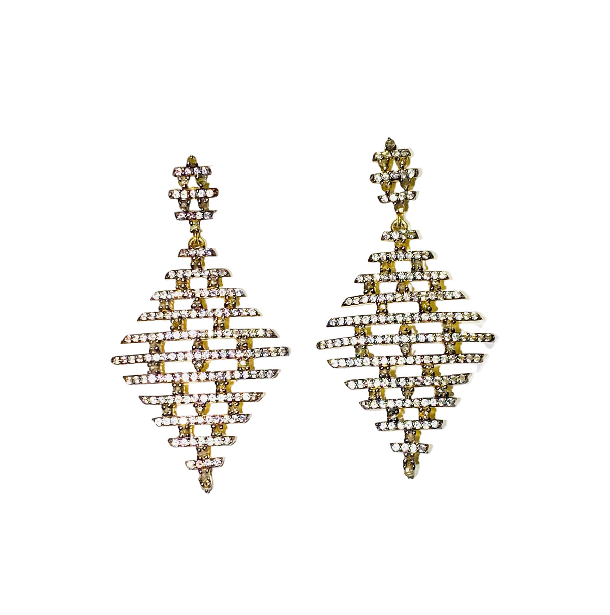Silver Gold Plate Multi Diamond Set Earrings