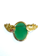 Large Green Chrysoprase & Diamond Cabochon Brooch