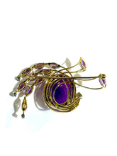 Large Amethyst Cabochon and Diamond 18ct Yellow Gold Brooch Pendant