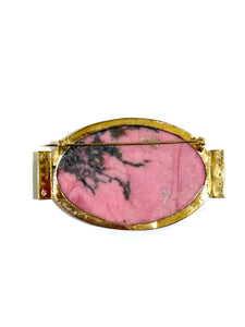 Rhodonite and Diamond set Oval set Brooch