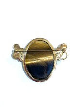 Large Oval Tigers Eye Brooch silver Gold Plate