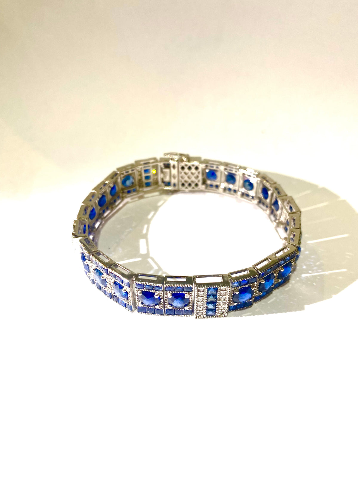 Platinum Sapphire and Diamond Set Art Deco Bracelet