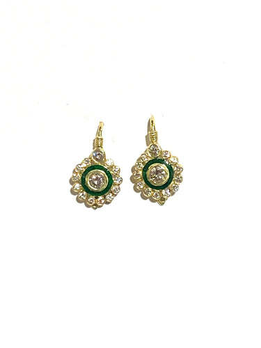 18ct Gold Diamond Enamel Earrings