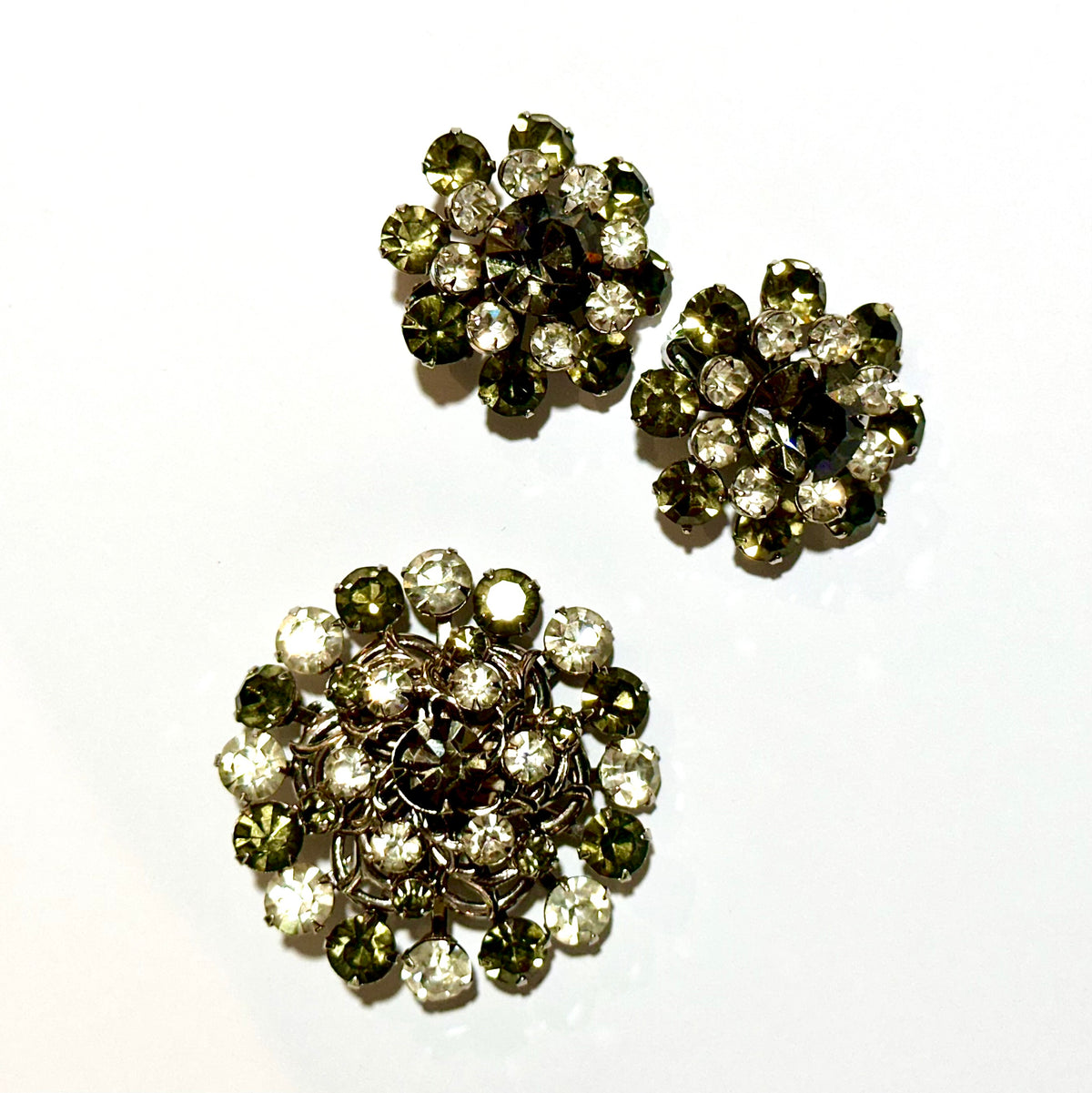 Vintage Foiled Back Crystal Brooch and Clip On Set