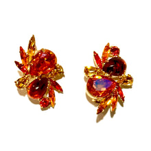 Orange Iridescent Crystal Clip On Earrings