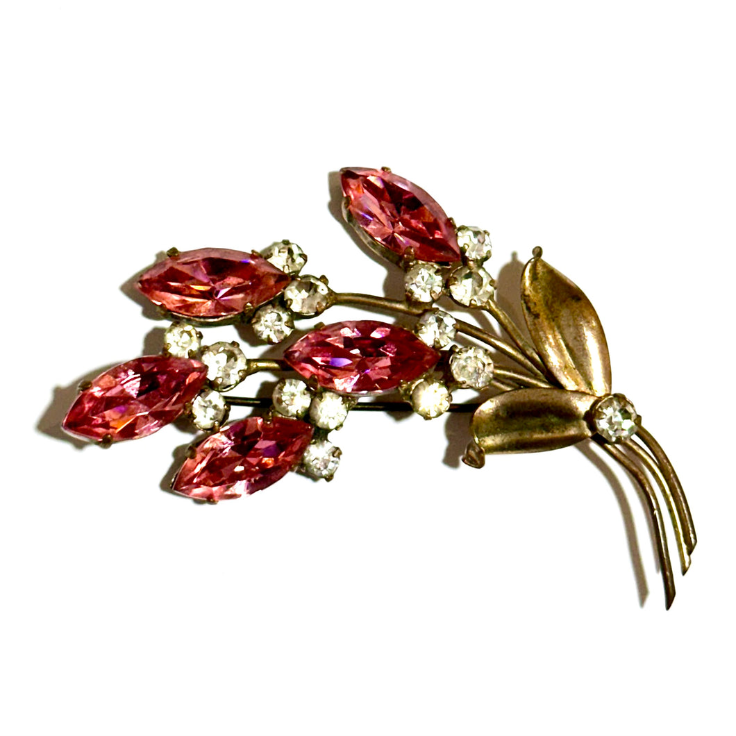 Vintage Crystal Floral Brooch