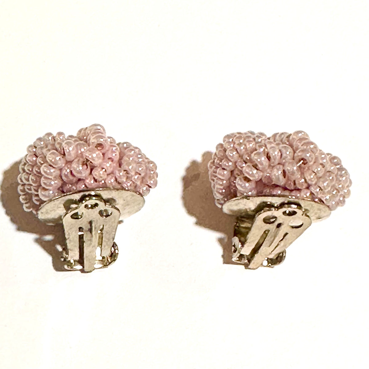 Vintage Pink Iridescent Beaded Clip On Earrings