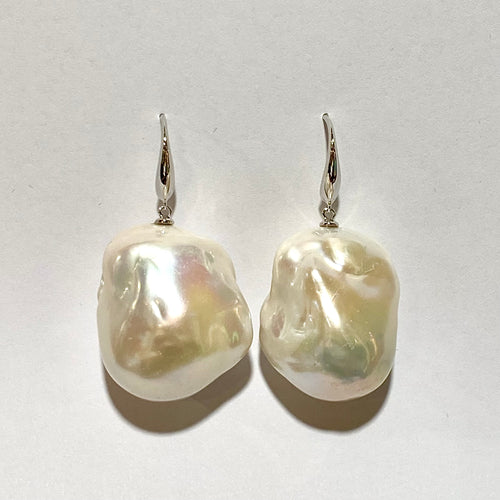 9ct White Gold Baroque Pearl Hook Drop Earrings