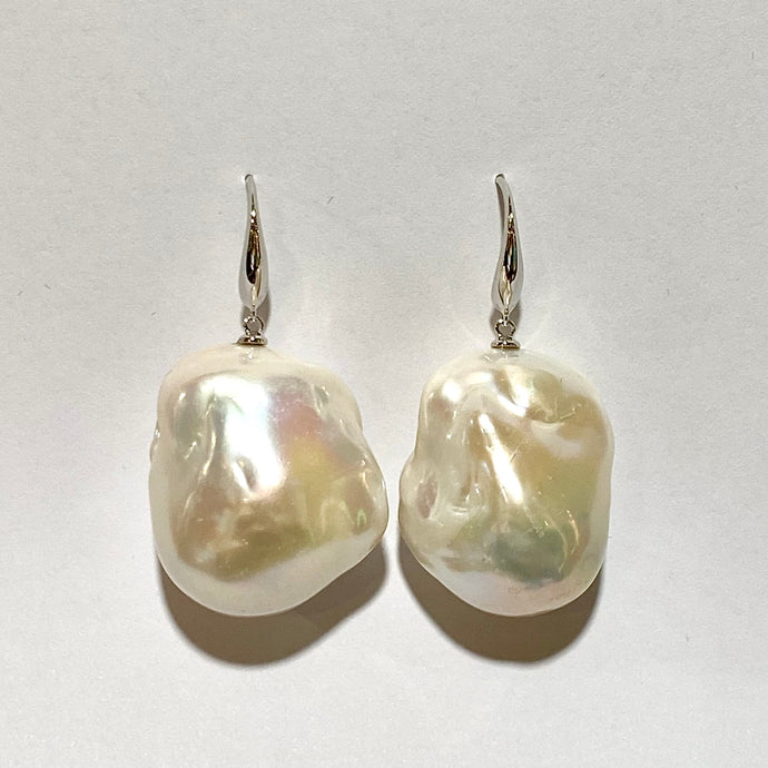 9ct White Gold Baroque Pearl Hook Drop Earrings