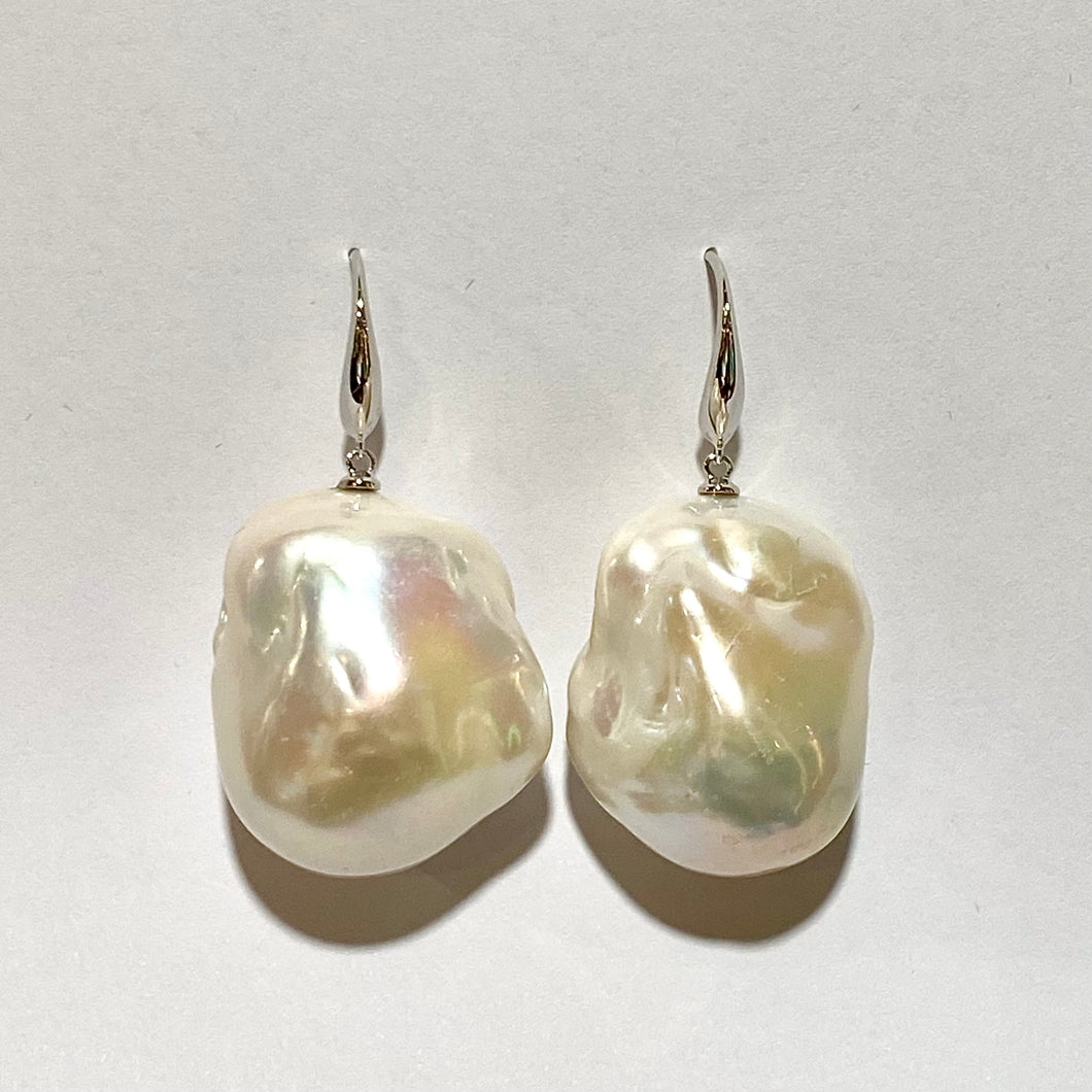 9ct White Gold Baroque Pearl Hook Drop Earrings