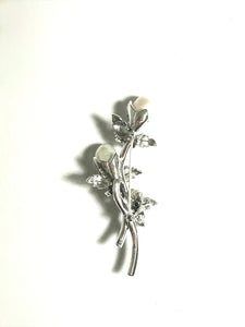 Sterling Silver, Marcasite and Pearl Flower Brooch