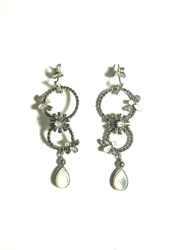 Sterling Silver, Marcasite and Pearl Drop Earrings