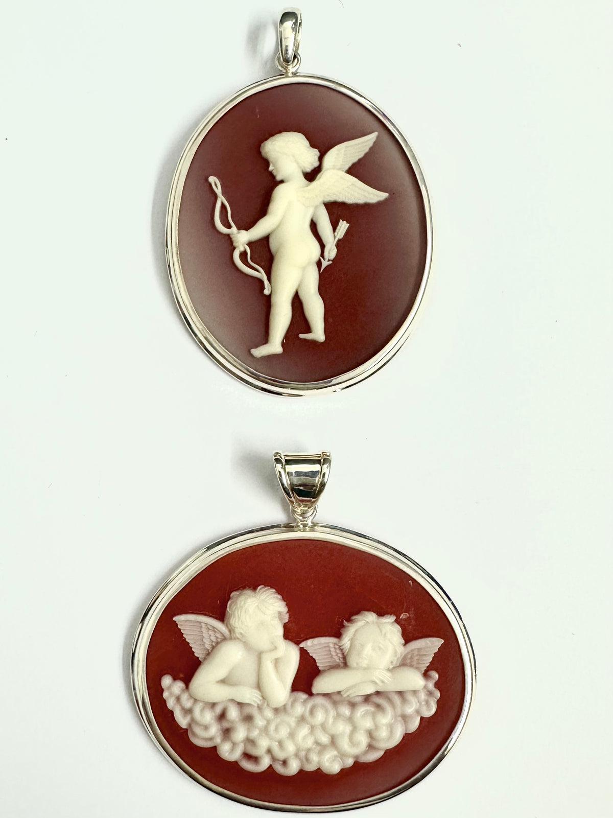 Red and White Cameo Sterling Silver Pendant