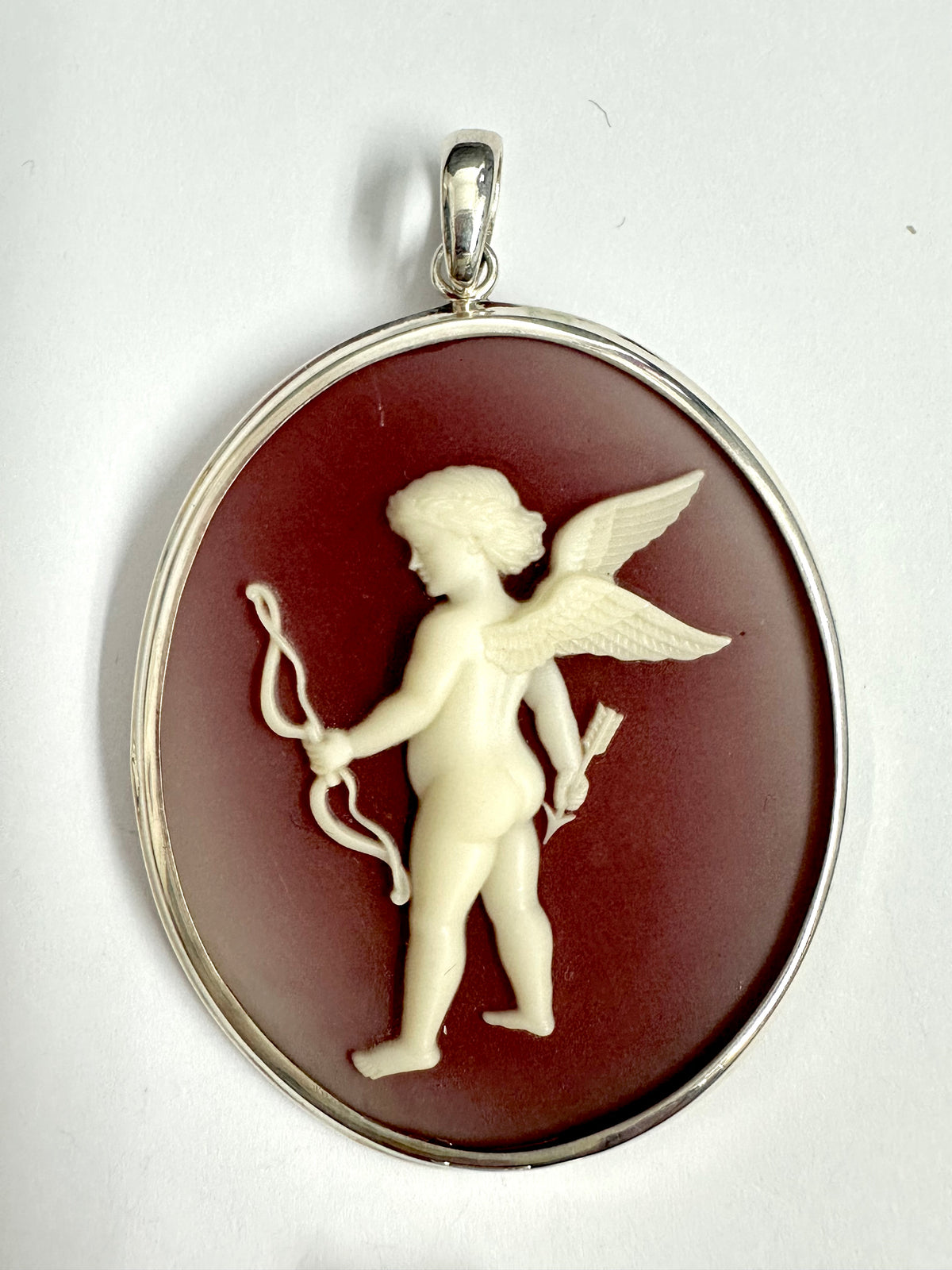 Red and White Cameo Sterling Silver Pendant