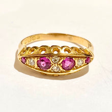 Antique 18ct Yellow Gold Pink Topaz and Diamond Band