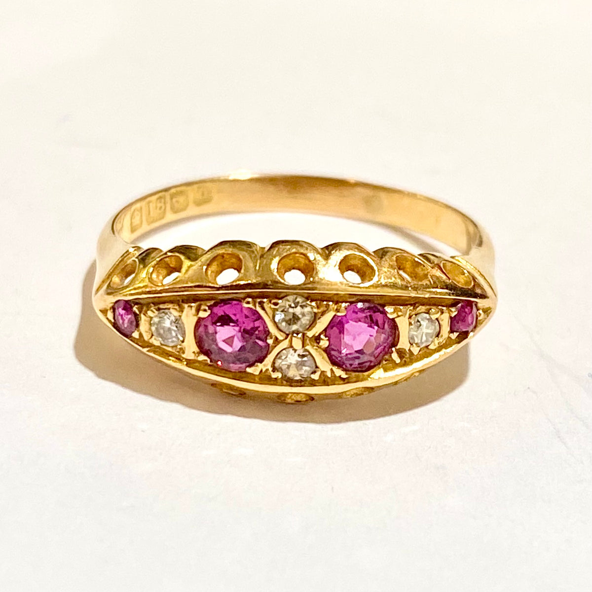 Antique 18ct Yellow Gold Pink Topaz and Diamond Band