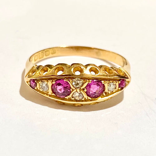 Antique 18ct Yellow Gold Pink Topaz and Diamond Band