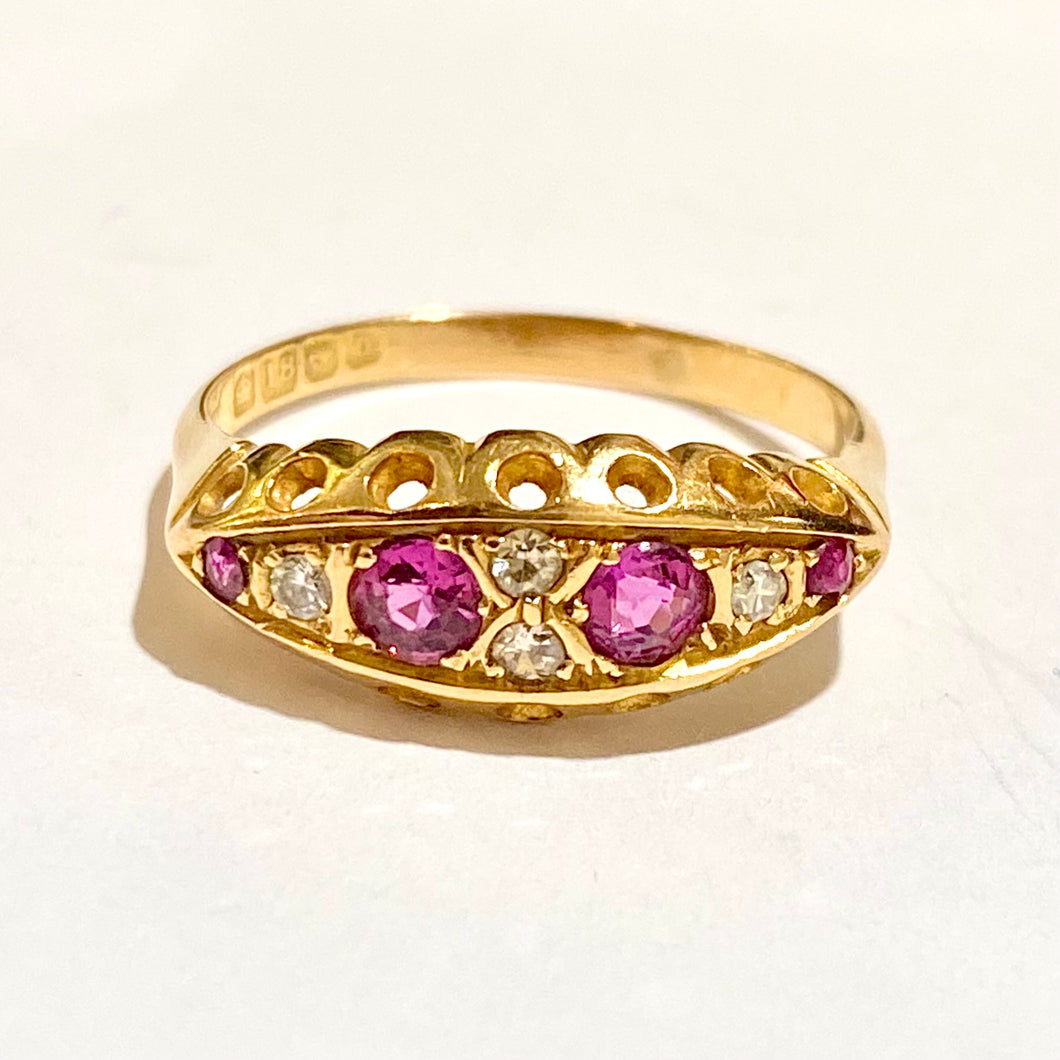 Antique 18ct Yellow Gold Pink Topaz and Diamond Band