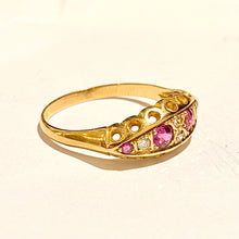 Antique 18ct Yellow Gold Pink Topaz and Diamond Band