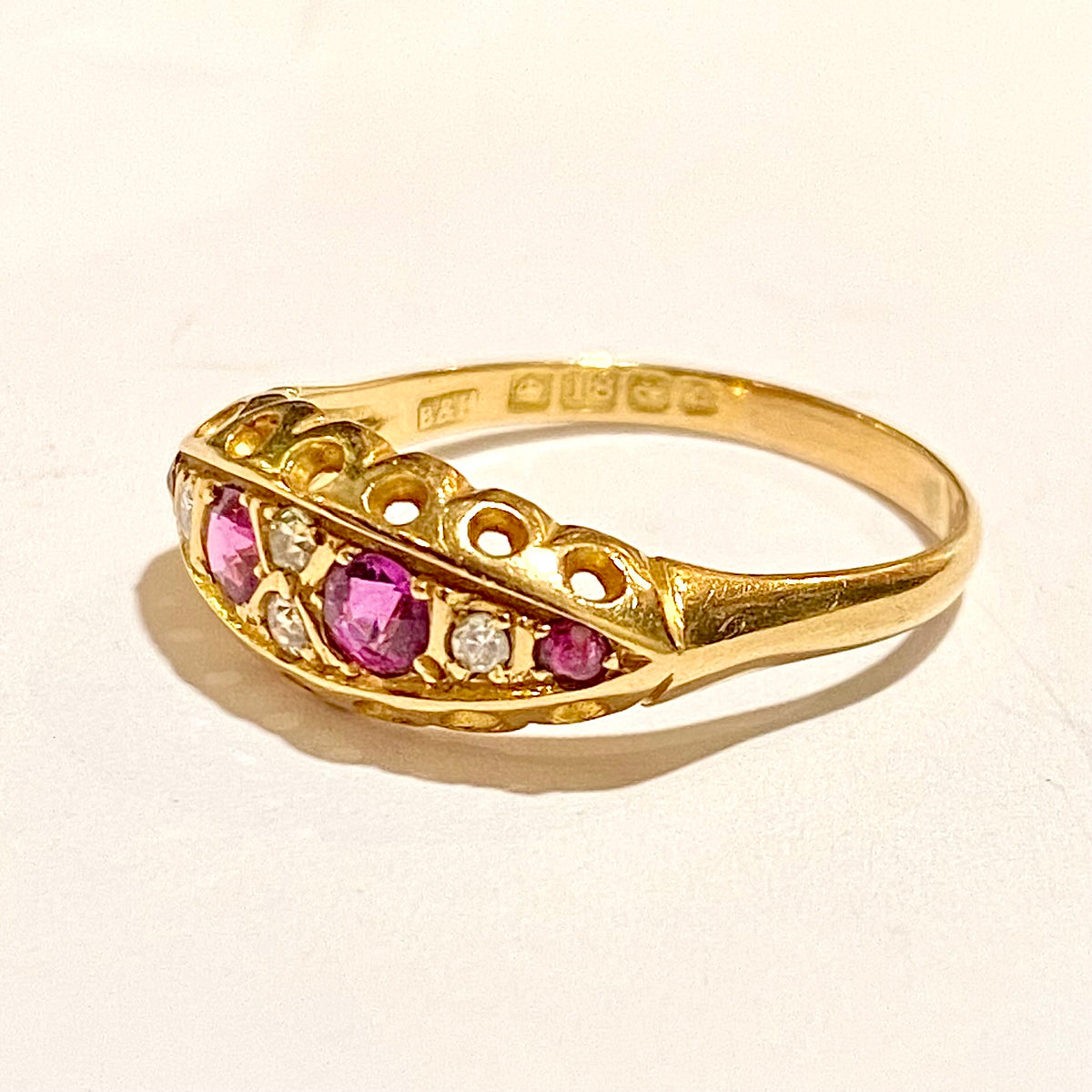 Antique 18ct Yellow Gold Pink Topaz and Diamond Band