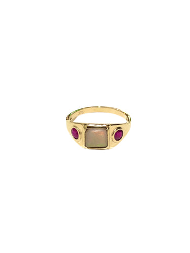 9ct Gold Opal and Ruby Ring