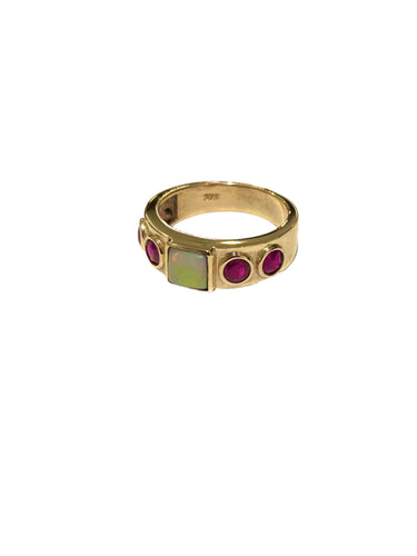 9ct Gold Opal and Ruby Ring