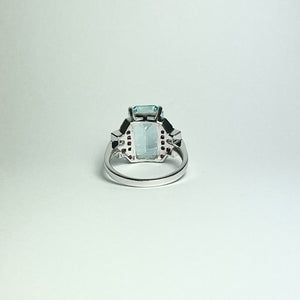 9ct White Gold Aquamarine, Ruby and Diamond Ring