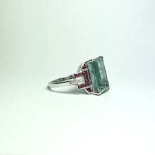 9ct White Gold Blue Tourmaline, Ruby and Diamond Ring