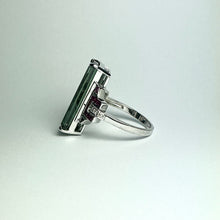 9ct White Gold Green Tourmaline, Ruby and Diamond Ring