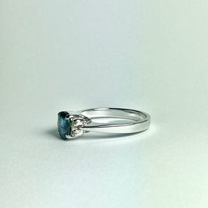 9ct White Gold Teal Sapphire and Diamond Ring