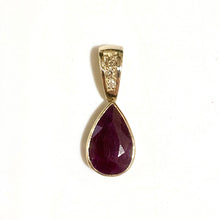9ct Yellow Gold Ruby and Diamond Teardrop Pendant