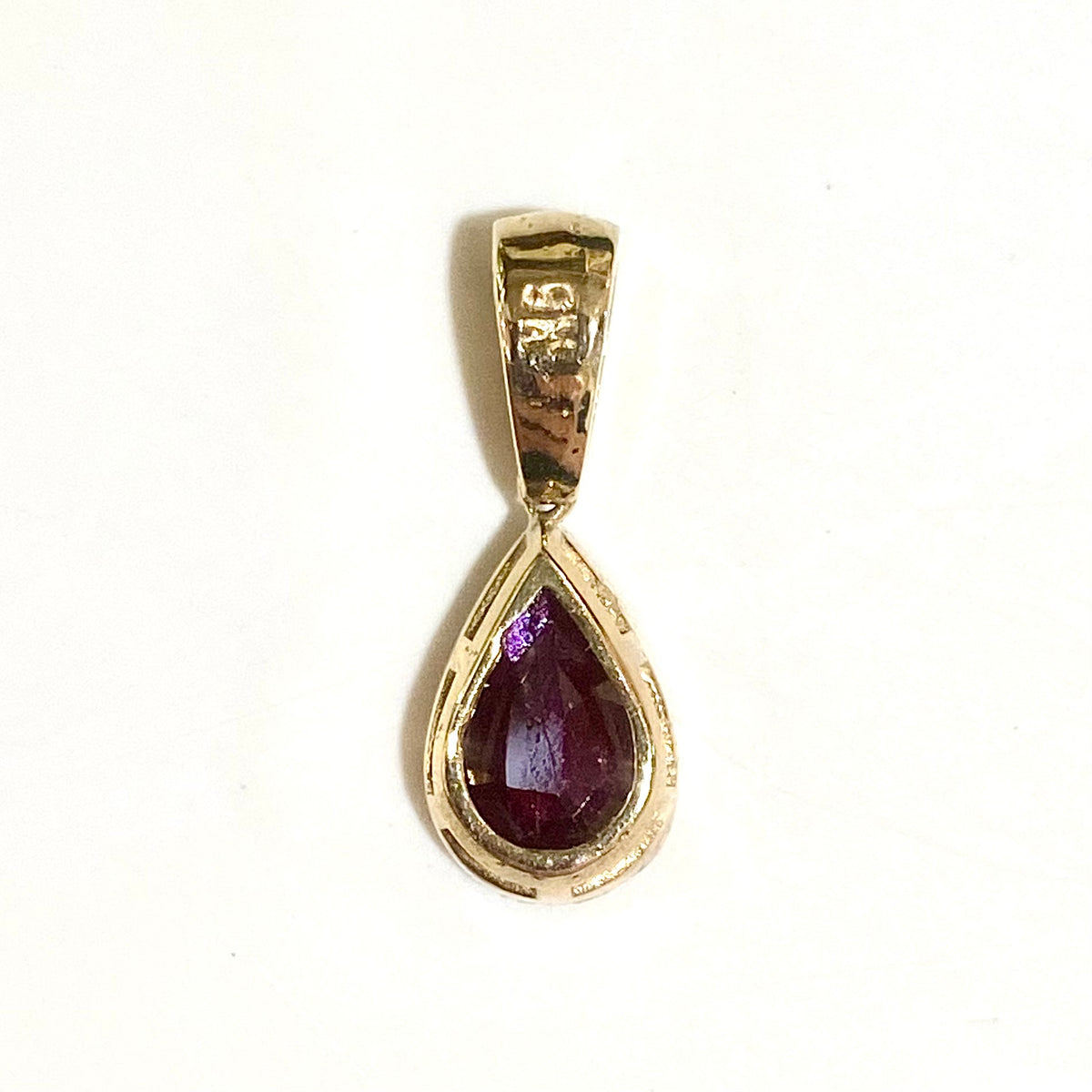 9ct Yellow Gold Ruby and Diamond Teardrop Pendant