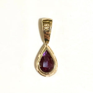 9ct Yellow Gold Ruby and Diamond Teardrop Pendant