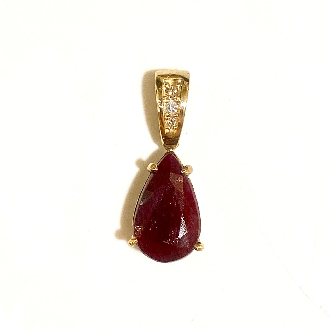 9ct Yellow Gold Ruby and Diamond Pendant
