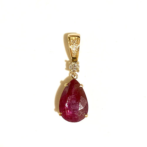 9ct Yellow Gold Ruby and Diamond Claw Set Pendant