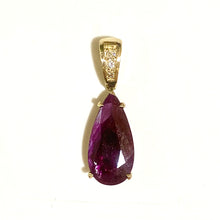 9ct Yellow Gold Ruby and Diamond Long Teardrop Pendant