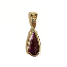 9ct Yellow Gold Ruby and Diamond Long Teardrop Pendant