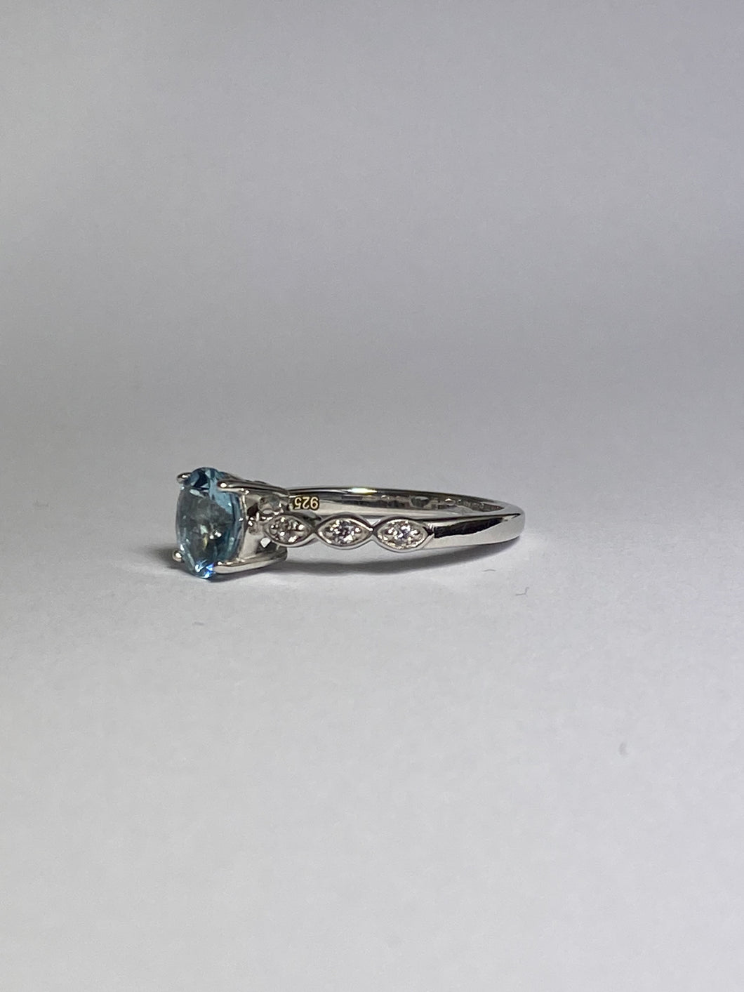 Aquamarine Ring in Sterling Silver with CZ