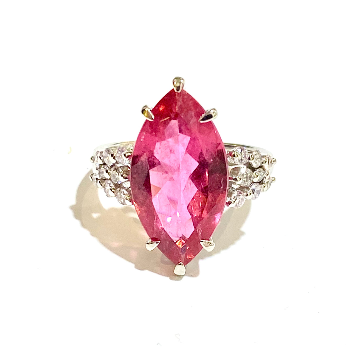 14ct White Gold 5ct Marquis Pink Tourmaline and Diamond Ring