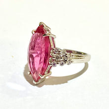 14ct White Gold Marquis Pink Tourmaline and Diamond Ring