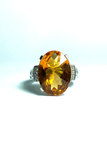 Citrine with CZ Ring in Sterling Silver