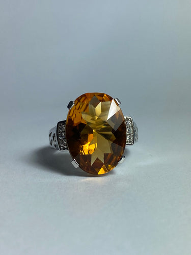 Citrine with CZ Ring in Sterling Silver