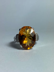 Citrine with CZ Ring in Sterling Silver