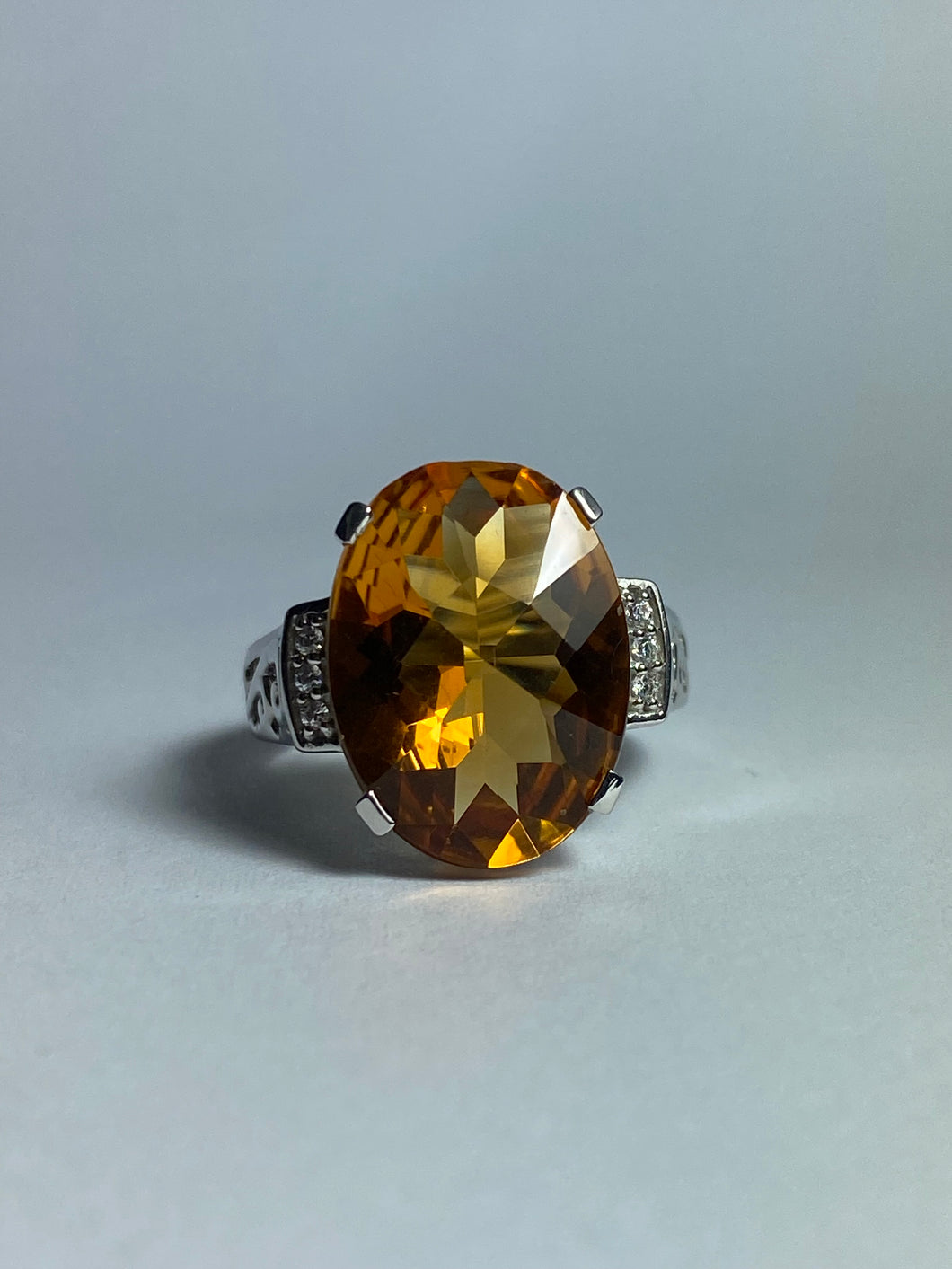 Citrine with CZ Ring in Sterling Silver