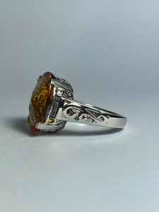 Citrine with CZ Ring in Sterling Silver