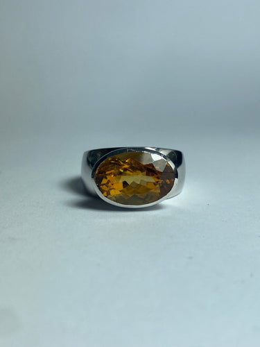 Citrine with CZ Ring in Sterling Silver